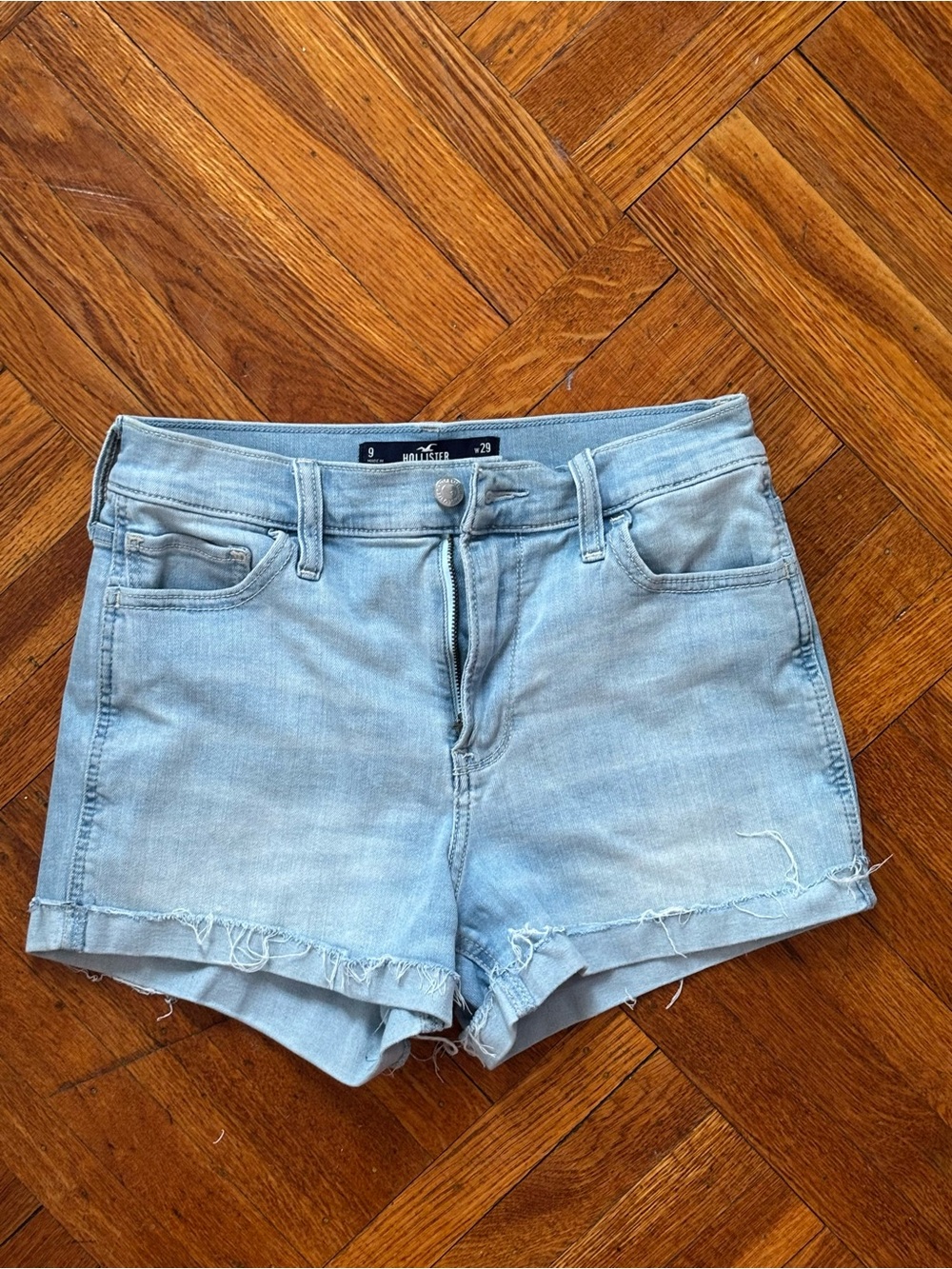 Hollister Light Blue Frayed Hem Denim Shorts